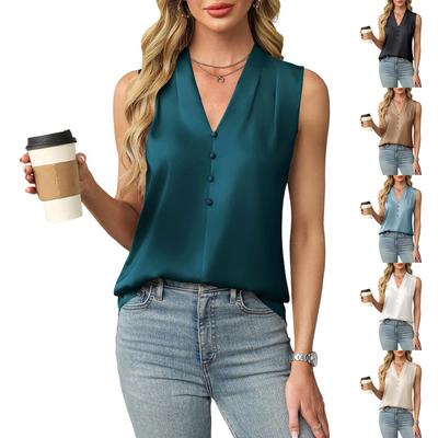 Women's Fashion Solid Color V Neck Sleeveless Pullovers Vest Top