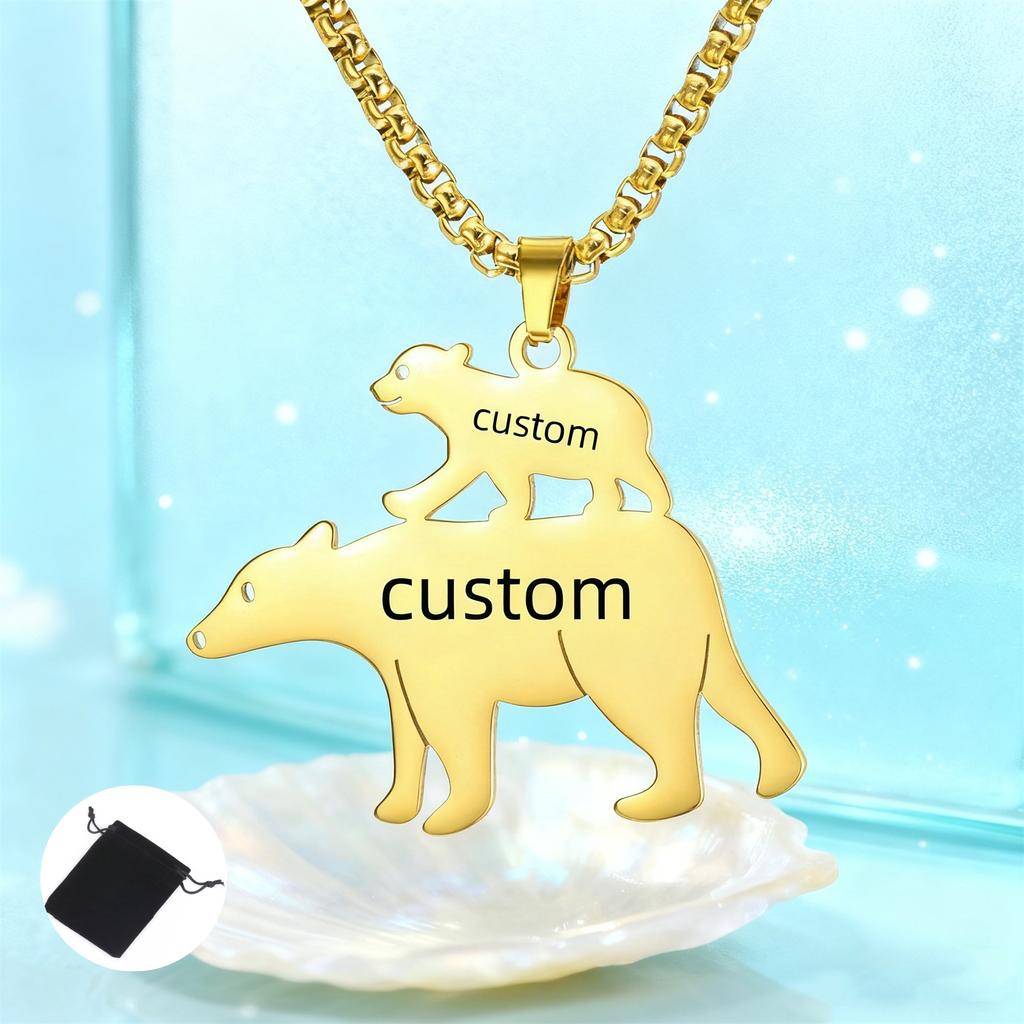 Customized Name Text Date Size Polar Bear Necklace Stainless Steel Animal Polar Bear Sweater Chain Fashion Mother's Day Gift