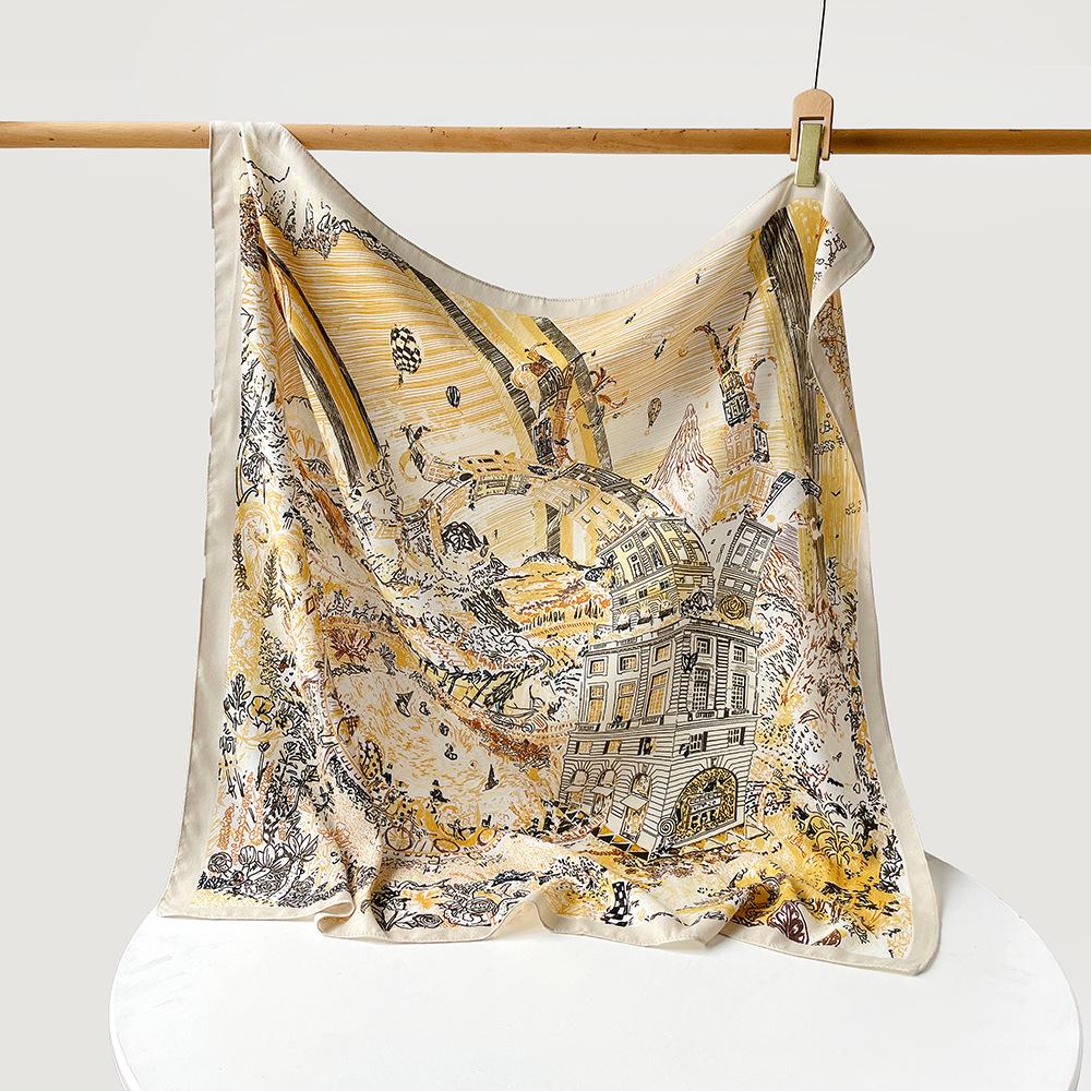 Fashionable Women’s Herringbone Silk Scarf, 90cm Square Shawl, Printed, Versatile Headscarf