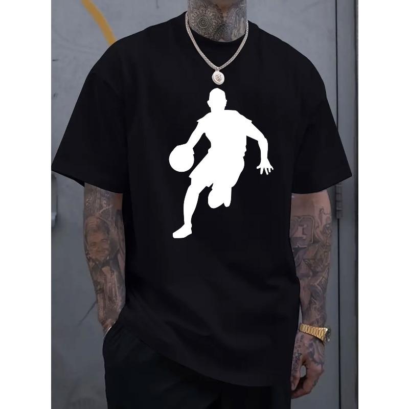 

European Size Single-Sided Printed Round Neck Short Sleeve T-Shirt,Basketball Pattern Printed Men s Round Neck Short Sleeve Fashionable T-Shirt 4XL чорний