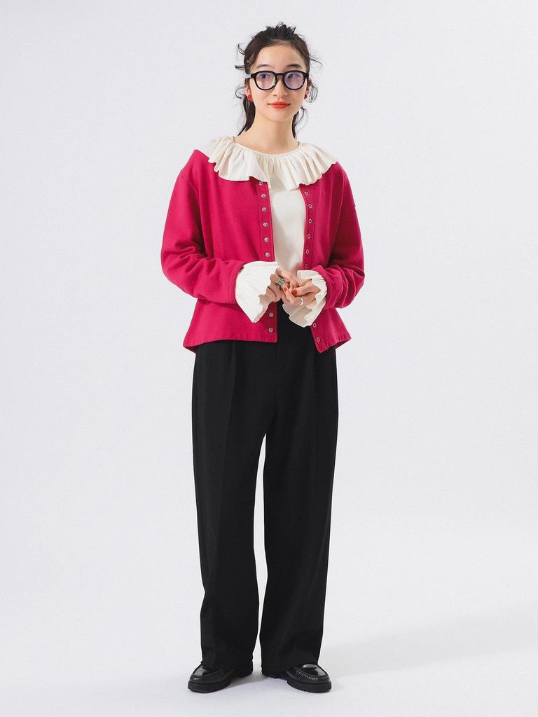 Beams Boy Women's Ring Dot Sweat Cardigan, Pink 1