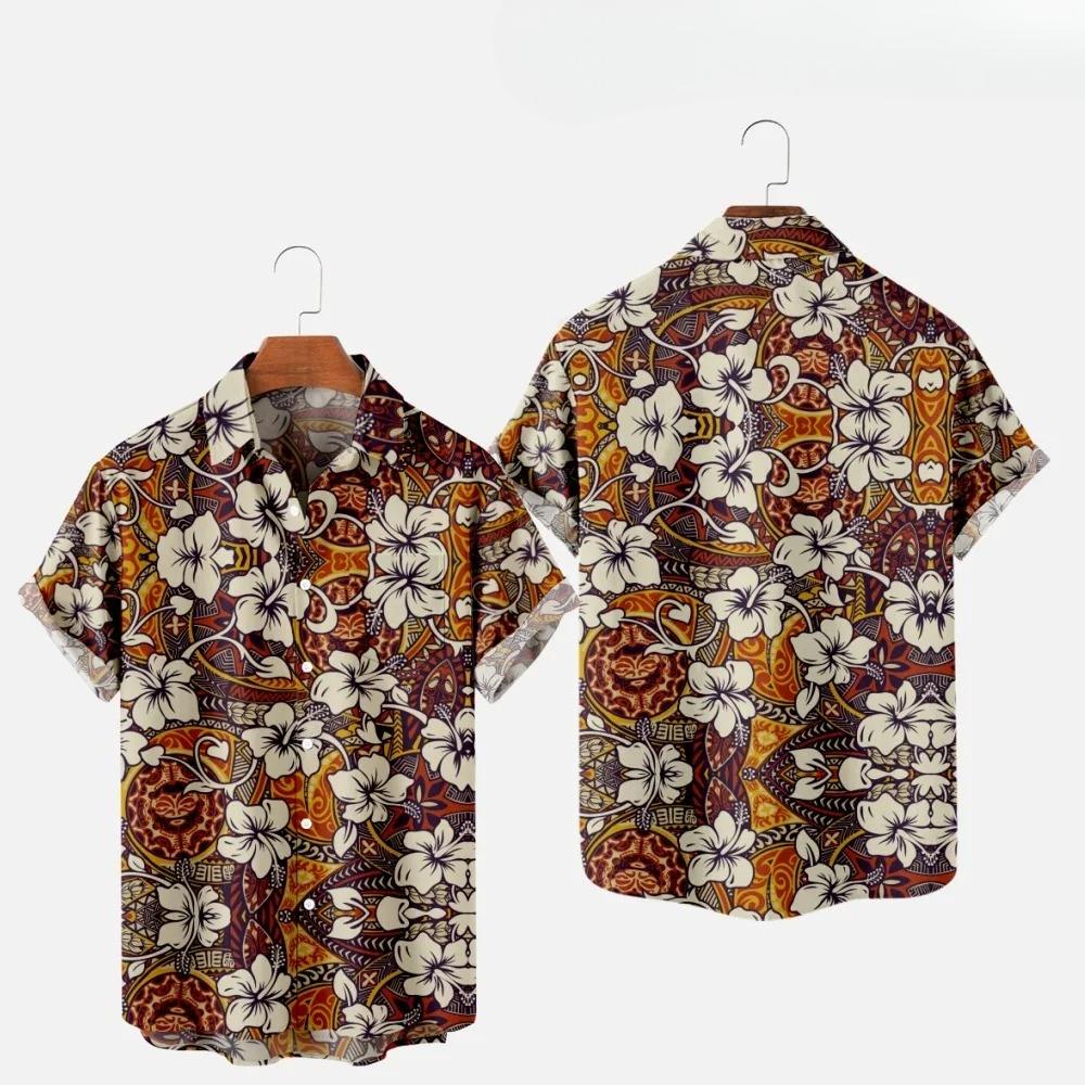 Men's Fashion Summer T-Shirts Hawaiian Print Cozy Casual One Button Shirts Short Sleeve Beach Oversized Shirts