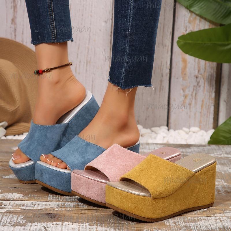 Fashion Shoes Cswo01 Women's Suede Wedges Sandals Platform Outdoor Plus Size 35-43 Thick Sole Summer Slippers Casual Slides De Mujer Cm