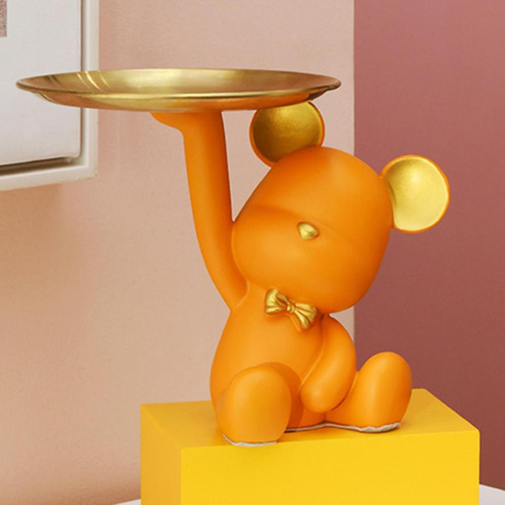 Creative Resin Bear Figurine Cute Statue Home Decoration Desktop Storage Tray Rack for Coins Snack Phone Entrance Office