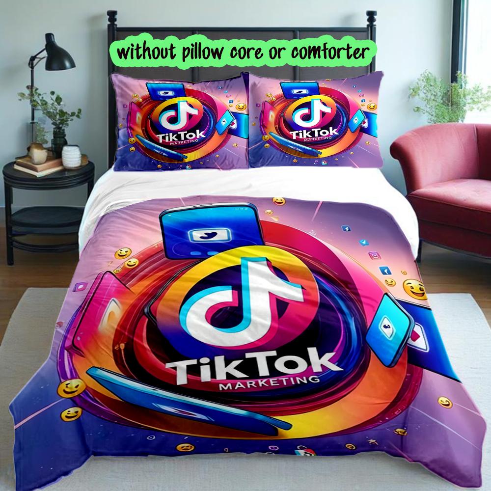 3pcs Duvet Cover Set, Tik Tok Digital Print Bedding Set, Soft Comfortable Bedclothes For Bedroom, Guest Room
