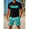 Herren Sommer Freizeit Sportbekleidungsset mit atmungsaktivem Rundhals-T-Shirt und Shorts mit Digitaldruck