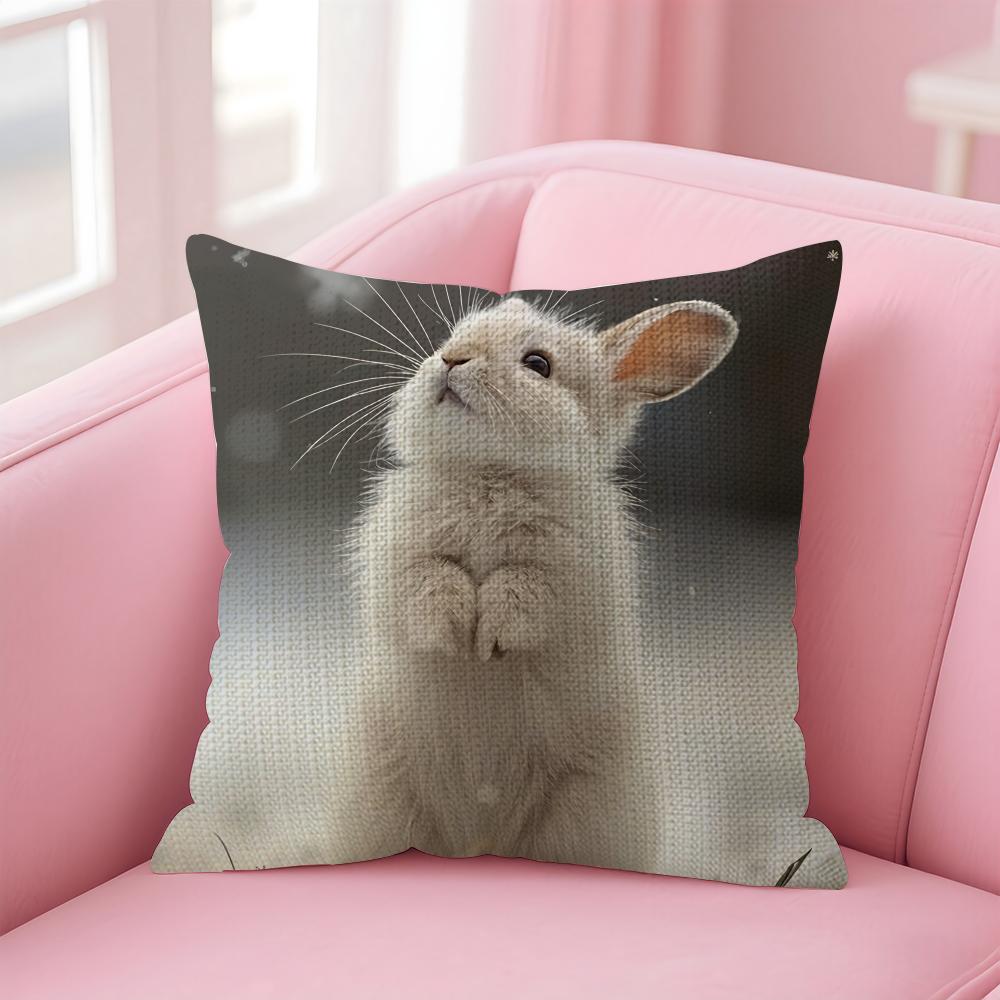 Rabbit Cute Cushion Cover Natural Linen Pillow Case DoubleSided Print Decorative Sofa Pillowcase Home Decor Gift
