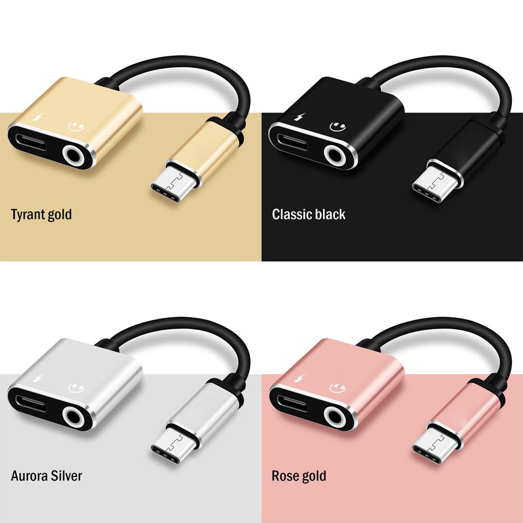 2 IN 1 USB Type-C To 3.5mm Jack AUX Audio Headphone Adapter Charger Cable