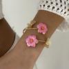 Elegant Enamel Flower Open Cuff Bracelet For Women Gold Plated Pink White Floral Bangles Beach Party Vacation Wedding Jewelry