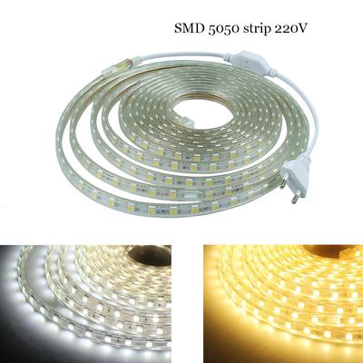 LED pásek 5050 220V napájecí zástrčka 60 LED /m IP67 Vodotěsný Outdoor Home Decor String