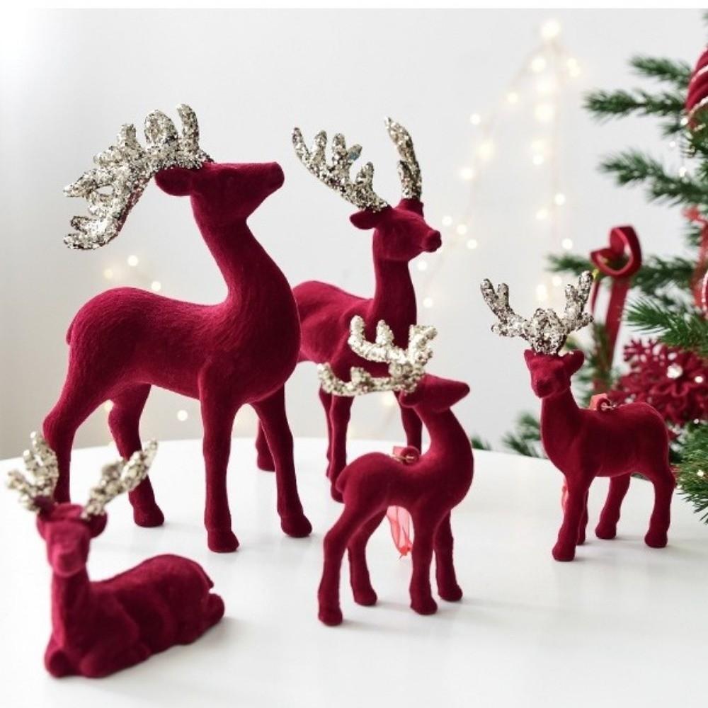 Creative Hanging Pendant Christmas Reindeer Ornaments Flocking Wine Red Deer Ornaments Reusable Mini Elk Ornament Xmas Party