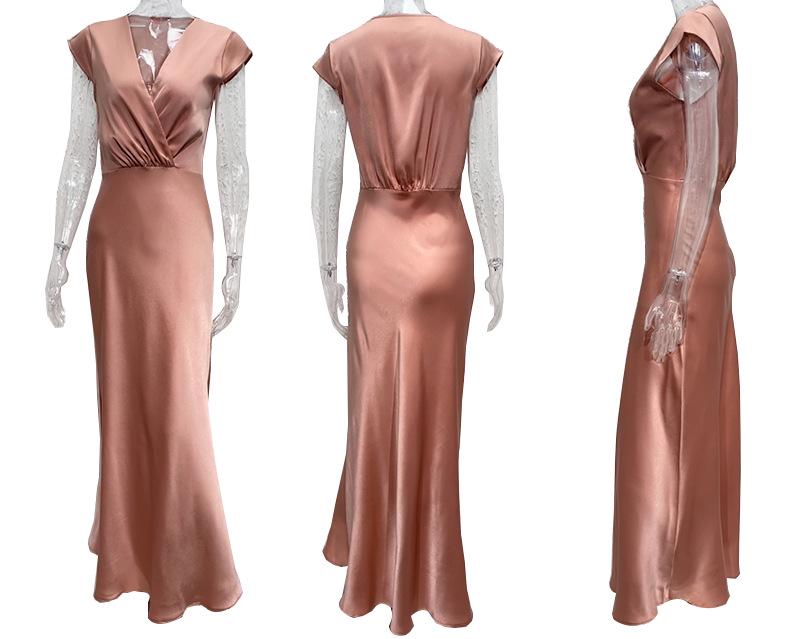 2024 Spring/Summer European & American Women's V-neck Satin Fishtail Evening Gown