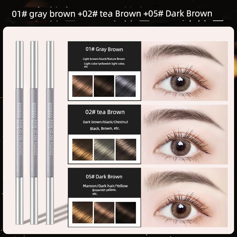 3 PCs Super Fine Eyebrow Pencil Female Eyeliner 2-in-1 Distinct Look Wild Eyebrow Anti-Lasting Non-Hydrophilic Decolorizing