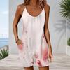 Women Plus Size Sleeveless Cami Short Romper Soft Pink Heart Planet Star Print Jumpsuit With Side Pockets