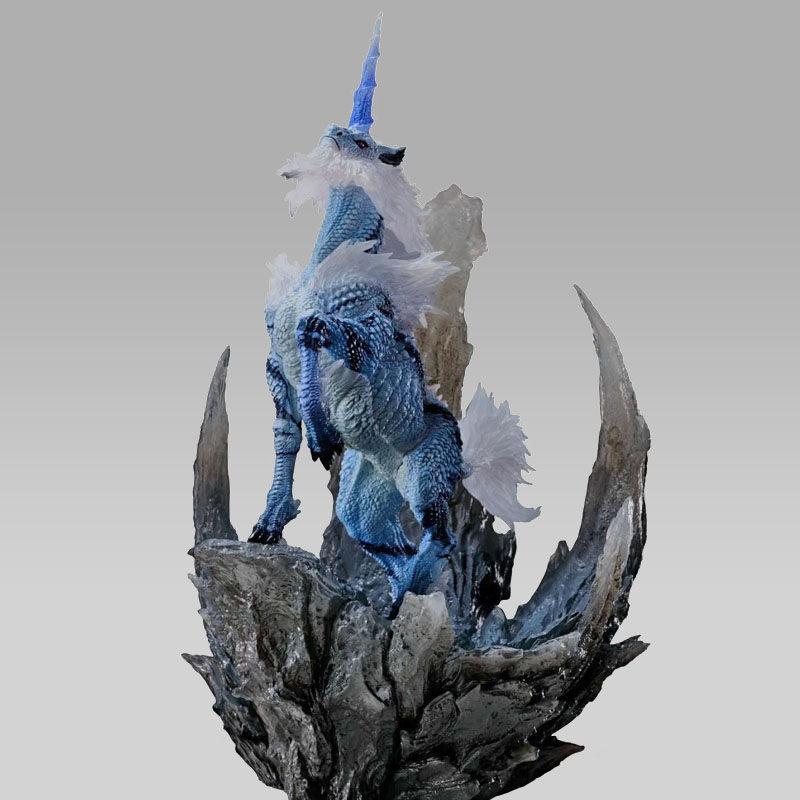 22cm/8.7 Inch Monster Hunter Kirin Figure Elder Dragon Game GK Ice Blue Unicorn Statue Desktop Ornament Collect Model Toy Gifts