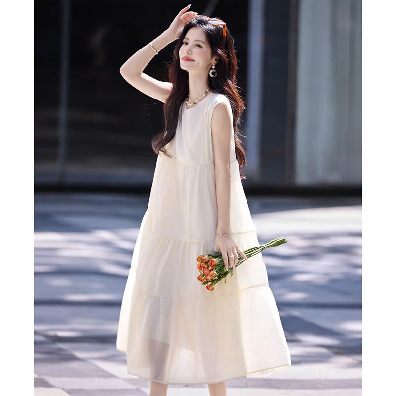 

Women s Solid Pleated Sleeveless Round Neck A-Line Dress 2XL