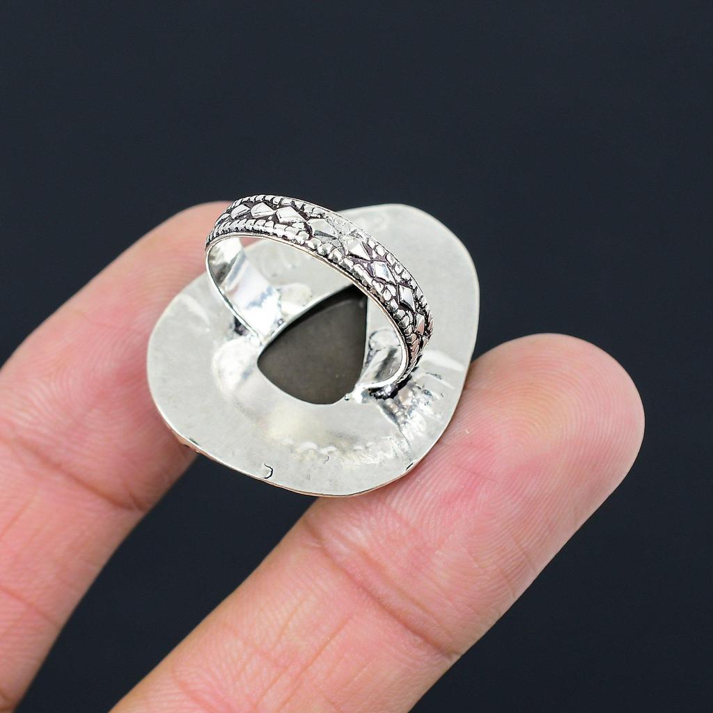 Pear Polychrome Jasper Gemstone 925 Silver Promise Handmade Wife New Ring US 8.5