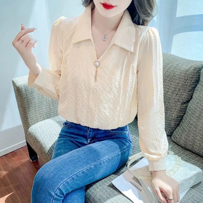 French Chic Long Sleeved Shirt Spring Autumn Women's New Fashion Solid Color Temperament Top