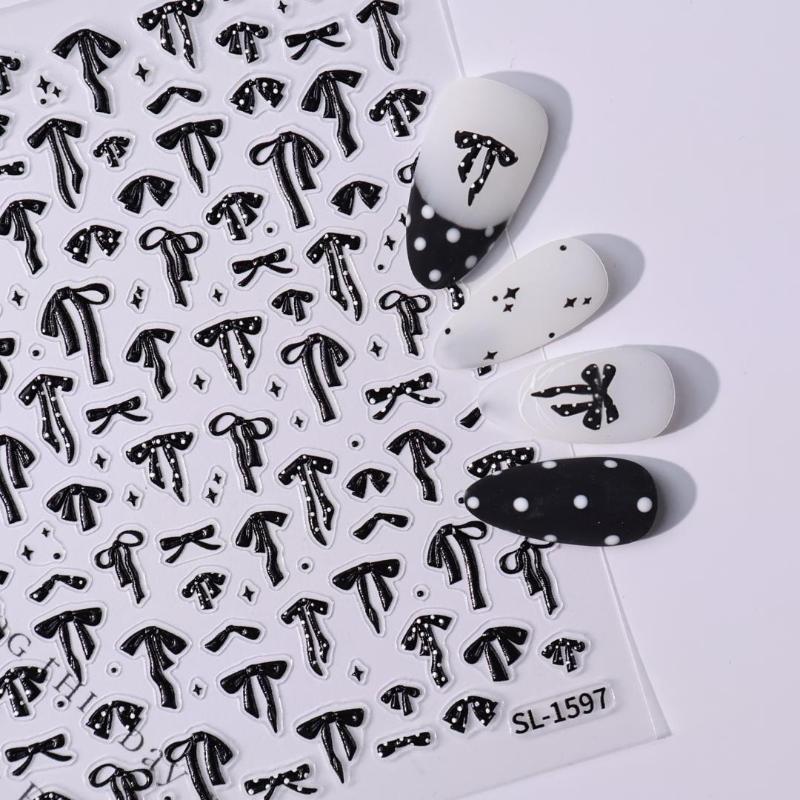 Professional Look Nail Art Stickers 5D Bow Pearl Heart for French Polka Dot Nails