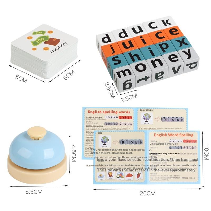 English Word Spelling Cubes Game Set Flash Cards Educational Toy for Kids Early Learning Classroom or Family Fun