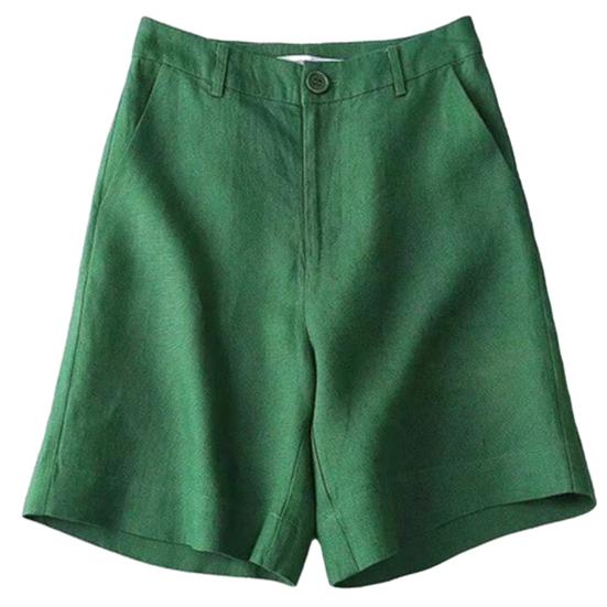 Women Summer Shorts Pocket Breathable Solid Color Straight Knee Length Daily Wear Loose High Waist Wide Leg Lady Shorts Female Clothes