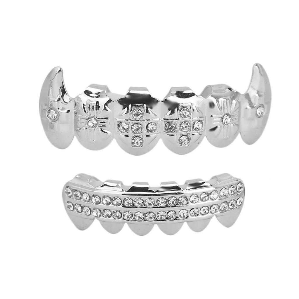 Electroplate Hip Hop False Teeth Set Reusable Unfading Halloween Festival Teeth Decoration Brace