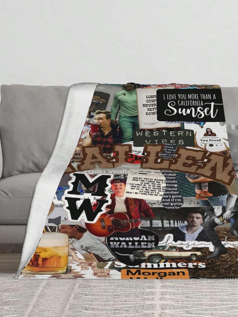 Customize 1pcs Soft Personalised Morgan Merch Wallen Flannel Thick Blanket, Suitable For Sofa, Bed, Living Room, Travel, Office,