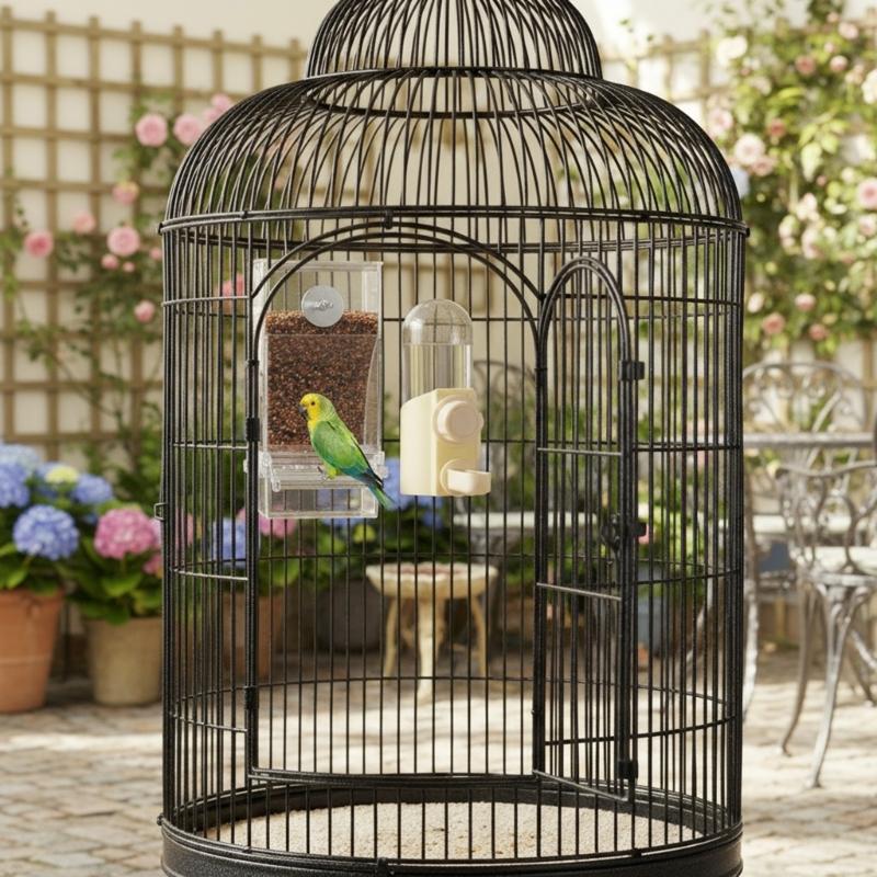 2PCS Bird Feeder and Waterer Set Treat Container AntiWaste Tray Durable ABS Cage Accessories for Small Medium Birds