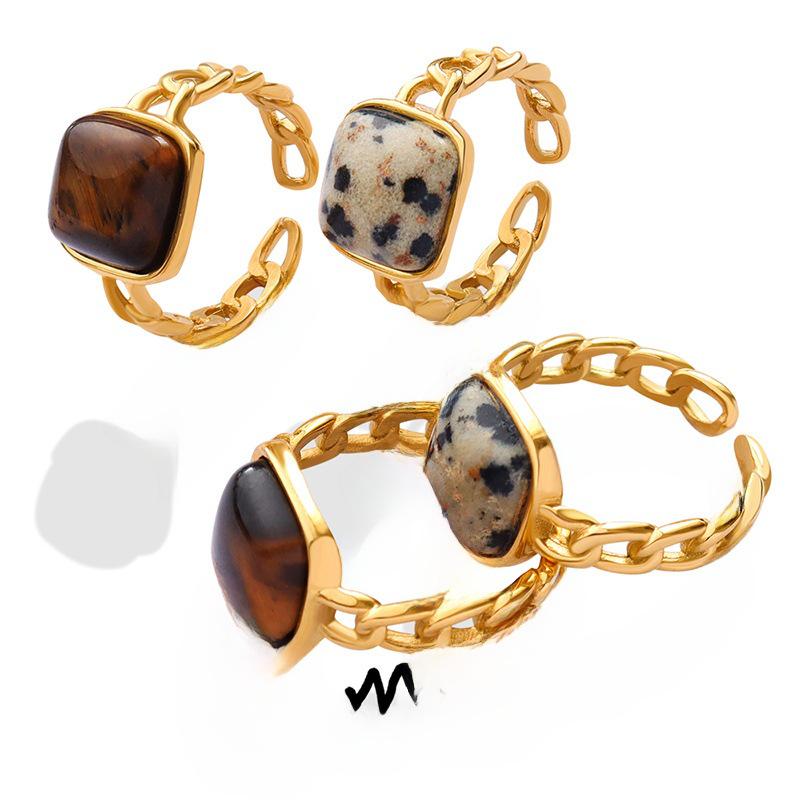 

Personalized Retro Geometric Open Ring with Natural Tiger Eye Stone Inlay - A344 Size 7