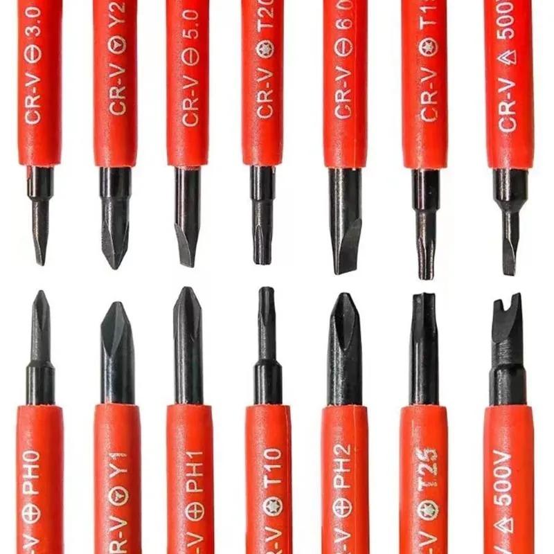15-teiliges 1000V isoliertes Schraubendreher-Set Elektriker Reparaturwerkzeuge Magnetische Schlitz-, Kreuzschlitz-, Torx-Bit-Kit
