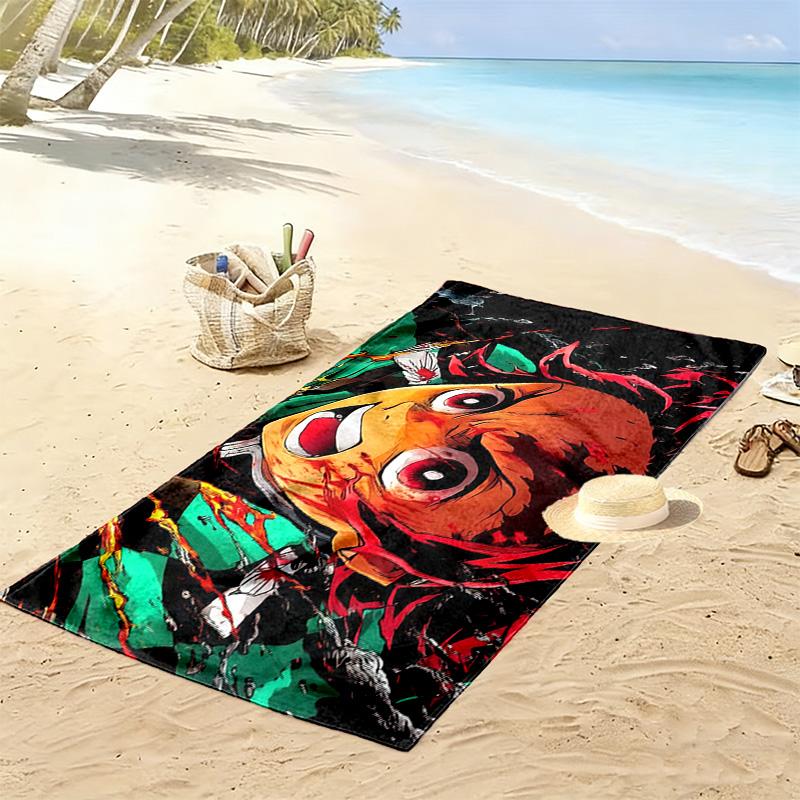 Demon Slayer Kimetsu no Yaiba Print Beach Towel, Large Soft Quick Dry Towel for Beach Camping Swimming