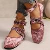 Suede Flats Women's Fashion Round Toe Shallow Rivet Metal Buckle One Strap Soft Sole Non-Slip Plus Size Single Shoes