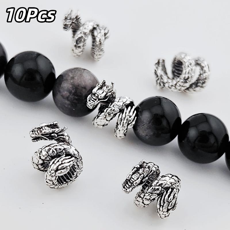 10Pcs Exquisite Carved Alloy Dragon Beads for DIY Braided Bracelet Necklace Pendant Jewelry Craft Making Supplies