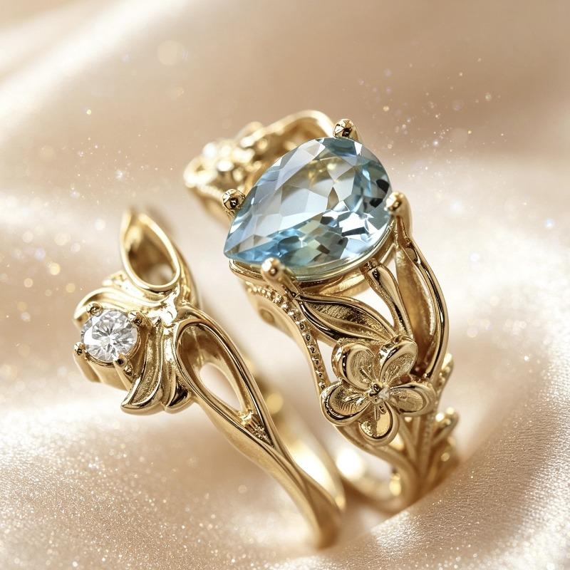 Ring New Gold Crown Sea Blue Diamond Women's Ring Internet Celebrity Handmade Ring