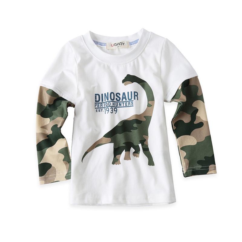 Boys Long Sleeve Cotton T-shirt for Spring Autumn Children Dinosaur Print Base Layer Top Child Clothing Jurassic World Pattern