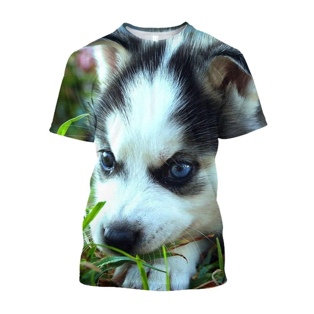 Siberian Husky Animal Printed Men T-shirts Fashion Casual Harajuku Fun Trend Personality Short Sleeve Tees
