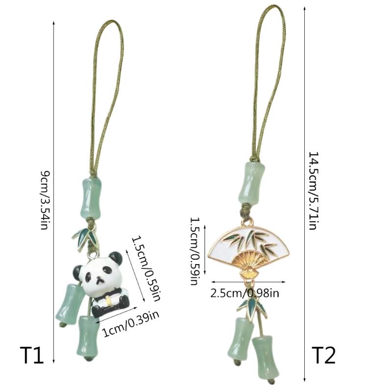 Stylish Cyan Pandas/Fan Phone Lanyard Trendy Han Costume Pendants Fashion Bamboo Joint Phone Charm Straps Ornaments
