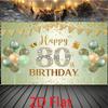 1 Happy 80th birthday background - Scottish green and gold glitter balloons, crown and gift design, polyester 2D decoration