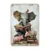 Metal Poster Reading Elephant Pigs Farmhouse Wall Decor Living Room