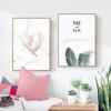 Love Poster Wall Art Pink Gold Lip Green Plant Canvas Painting Geometric Lines Picture For Bedroom Modern Home Cuadros Decor