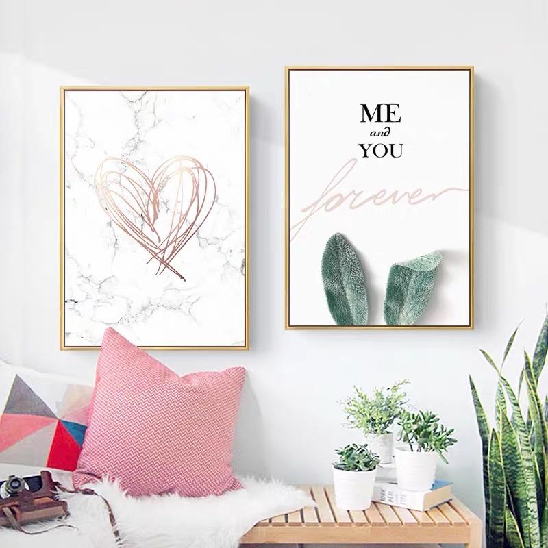 Love Poster Wall Art Pink Gold Lip Green Plant Canvas Painting Geometric Lines Picture For Bedroom Modern Home Cuadros Decor