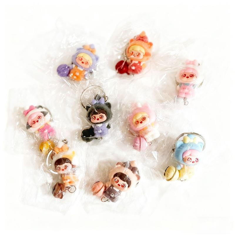 Non-Toxic New Cartoon Cute Cat Head Children Cute Doll Flock Doll Handmade Diy Pendant Keychain Set Gift