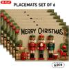 4/ 6pcs, Christmas-Themed Placemats with Nutcrackers, Gift Boxes, Pine Branches And "Merry Christmas" Lettering, Ideal for Holiday Dinner Table Decora