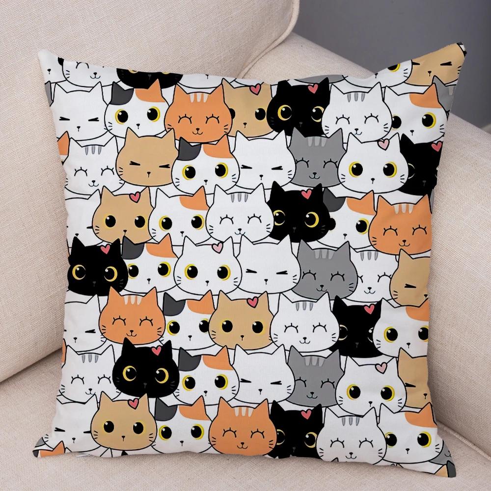Cute Pet Cat Cushion Cover, Zippered & Removable Washable, Home Sofa & Car Pillowcase