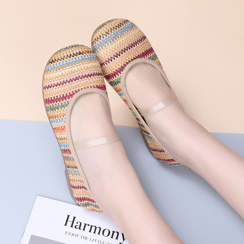Woven Mary Jane Ballet Flats for Women Comfortable Dressy Flat Shoes Summer Breathable Walking Shoes Women s Non-Slip Lightweight Mary Jane Shoes 36