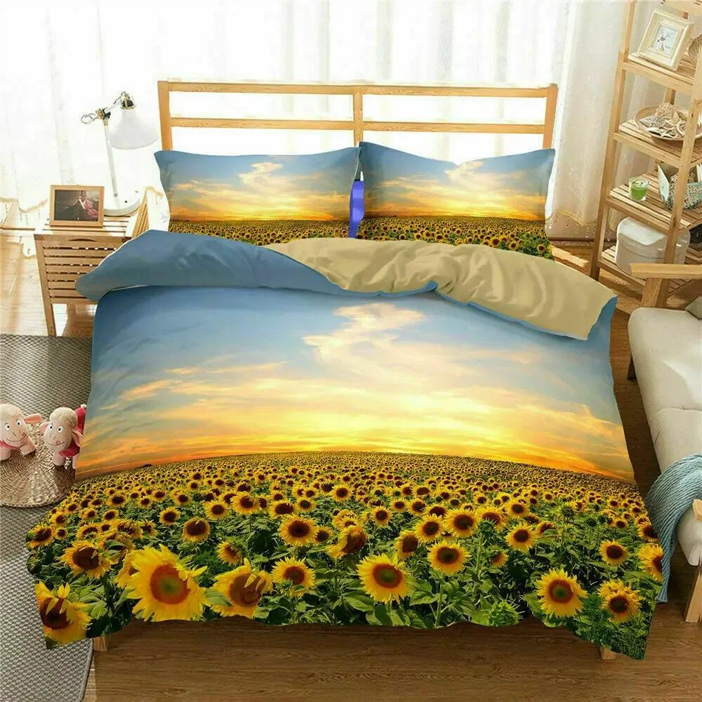 3D Floral Comforter Cover King Size for Kids Women Yellow Flowers Bedding Set Sunflower Duvet Cover 2/3pcs Polyester Quilt Cover