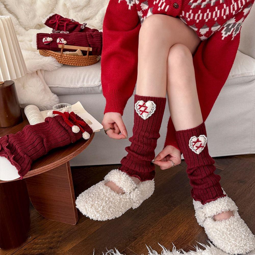 Bow Design Furry Leg Warmers Middle Tube Lolita Boots Cover Harajuku Warm Knee Sleeve  Sleeping Use