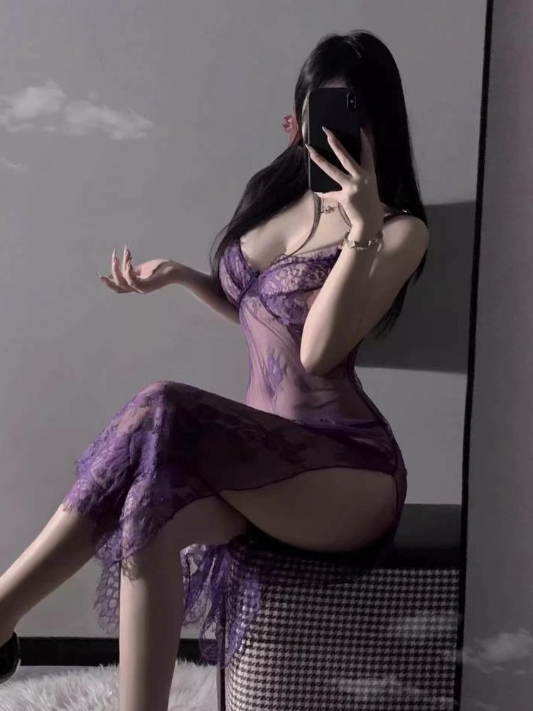 Sexy Nightgown Women Secret Lingerie See Through Gowns Babydoll Evening Erotic Coats Temptation Long Underwear Nightdress