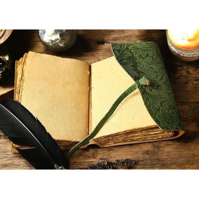 Handmade Leather Book, Leather Grimoire -Handmade Deckle Edge Paper Leather Bound Journal -Book of Shadow Leather Sketchbook-Drawing Journal