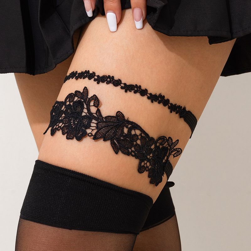 2 Pieces Set Lace Lace Elastic Thigh Chain Suit Fashion Retro Sexy Girls Matching Skirt Cheongsam Ornament